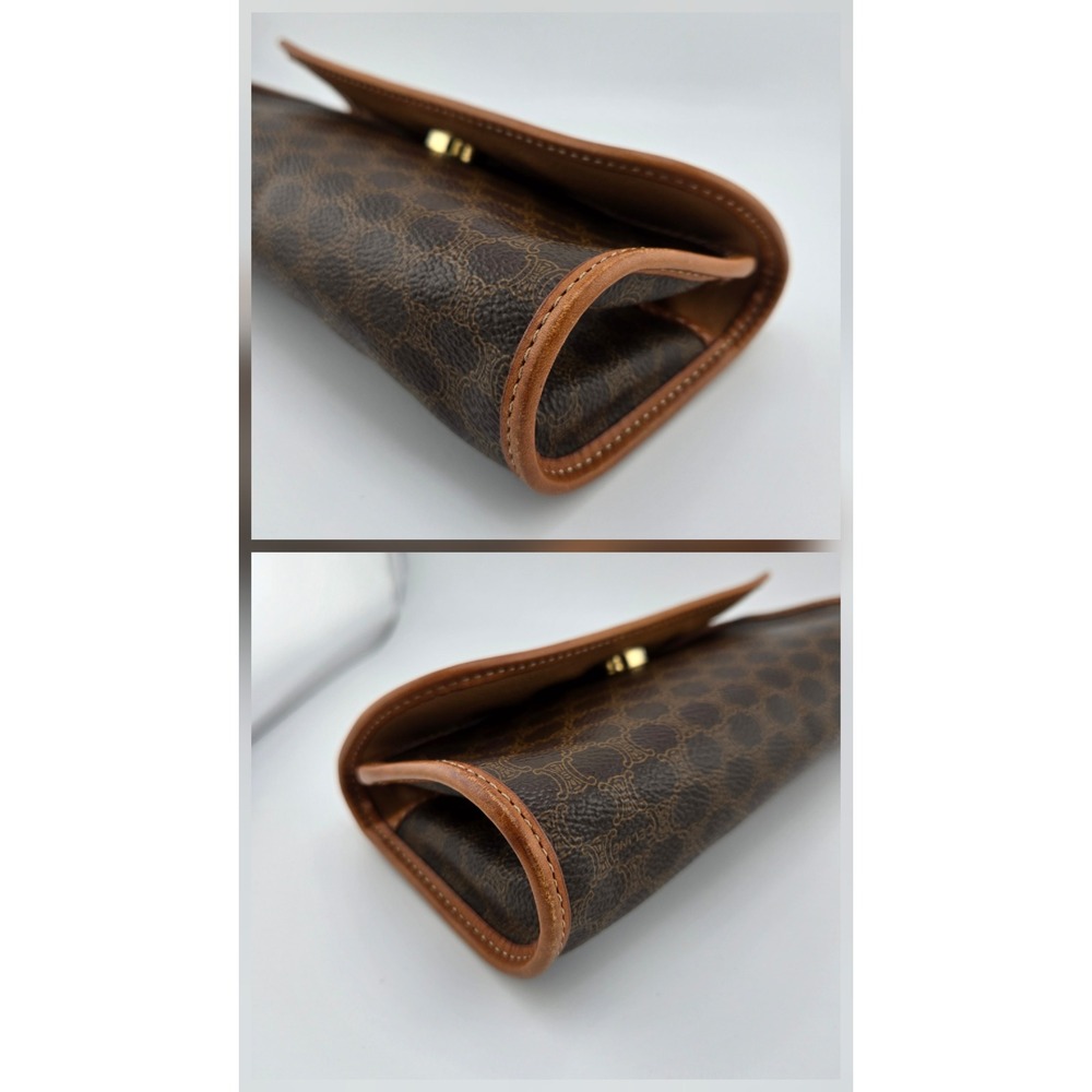 Celine Macadam Triomphe Clutch Bag Brown Coated Canvas Vintage Leather Trim - Picture 7 of 8